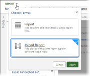 Screenshot showing report picklist with Joined Report selected